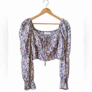Suite 2939 Floral‎ Prairie Puff Sleeve Crop Top Cottagecore Milkmaid XL